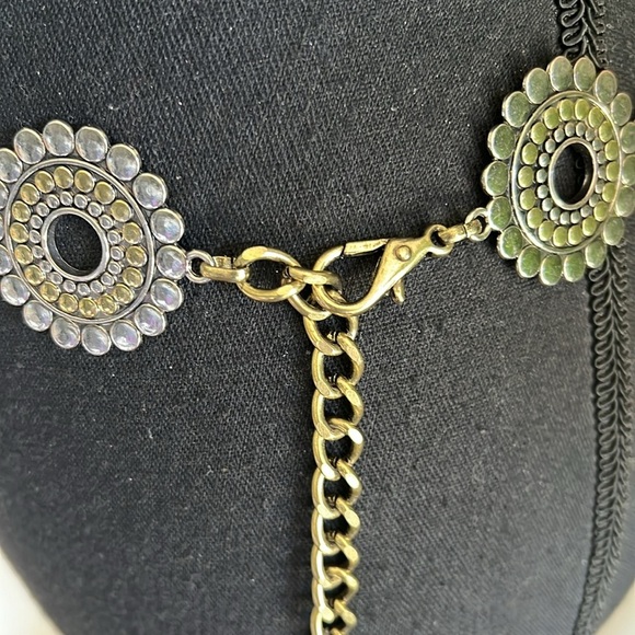 Women’s Chainlink Silver Gold Tone Reversible Floral Details Belt 70s Look Feel - Picture 4 of 15